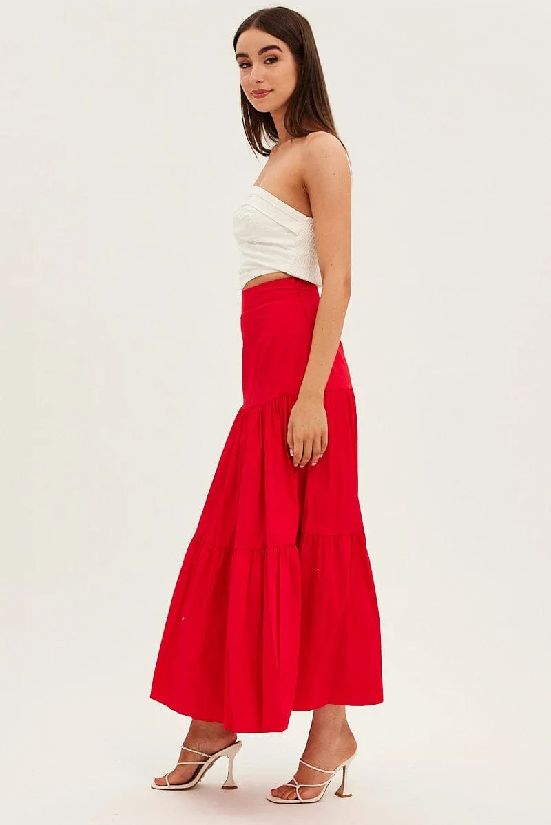 Red Maxi Skirt High Rise Tiered sold by Ally Fashion product image thumbnail 4