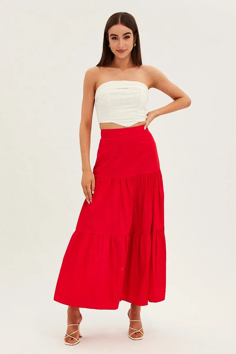 Red Maxi Skirt High Rise Tiered sold by Ally Fashion