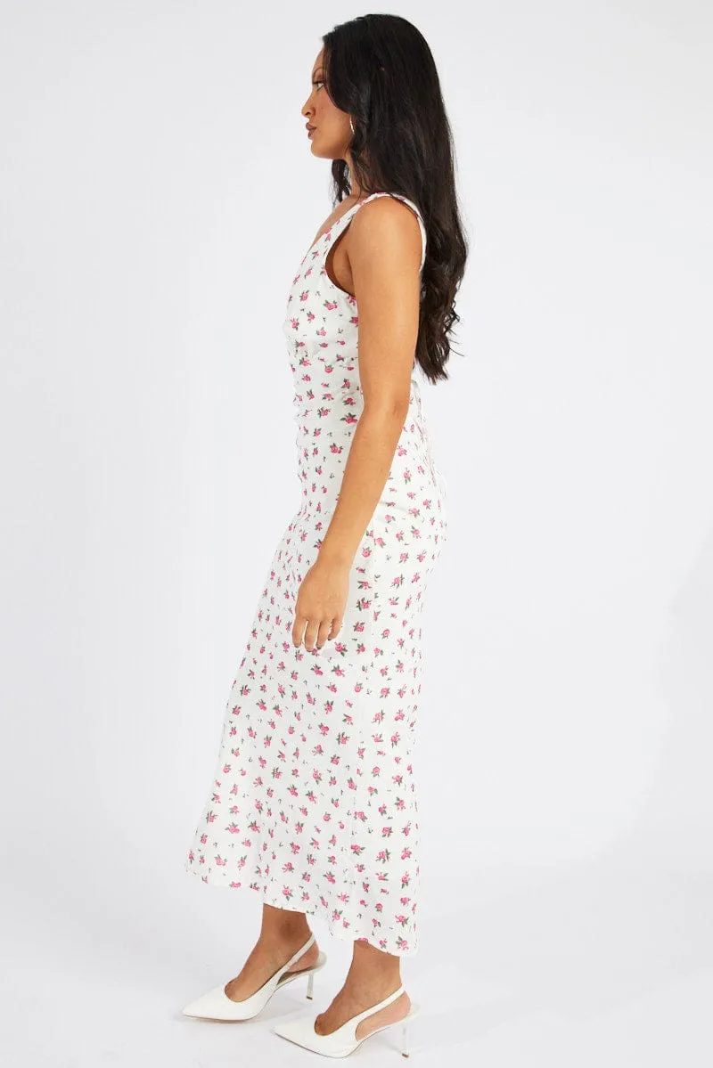 White Floral Maxi Dress V-Neck Sleeveless sold by Ally Fashion product image thumbnail 4