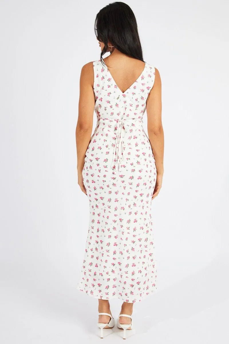 White Floral Maxi Dress V-Neck Sleeveless sold by Ally Fashion product image thumbnail 5
