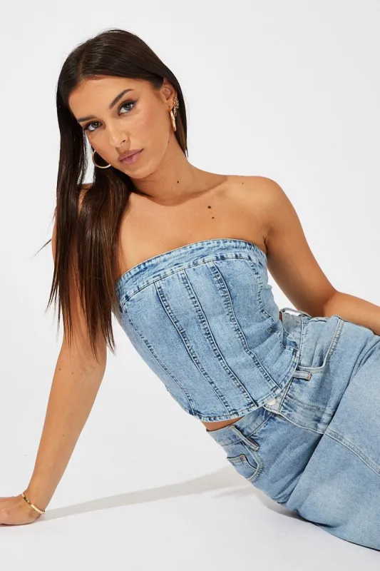 Denim Corset Crop Top Denim sold by Ally Fashion