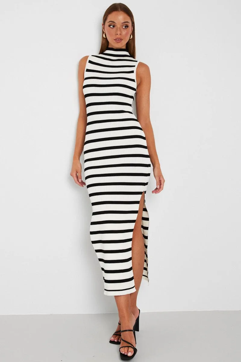 Black Stripe Knit Dress Sleeveless Midi sold by Ally Fashion product image thumbnail 2