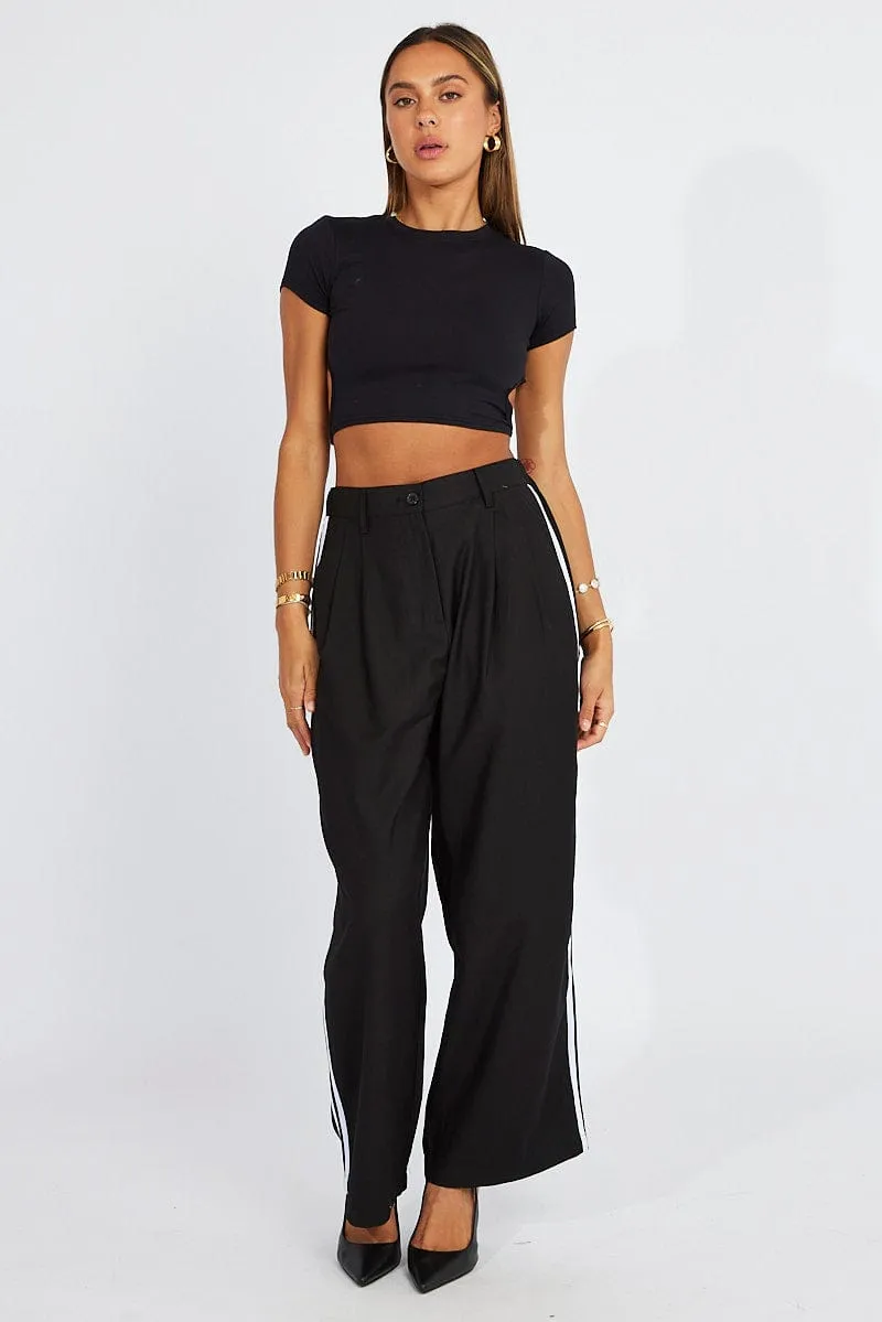 Black Wide Leg Pants Side Stripe sold by Ally Fashion product image thumbnail 2