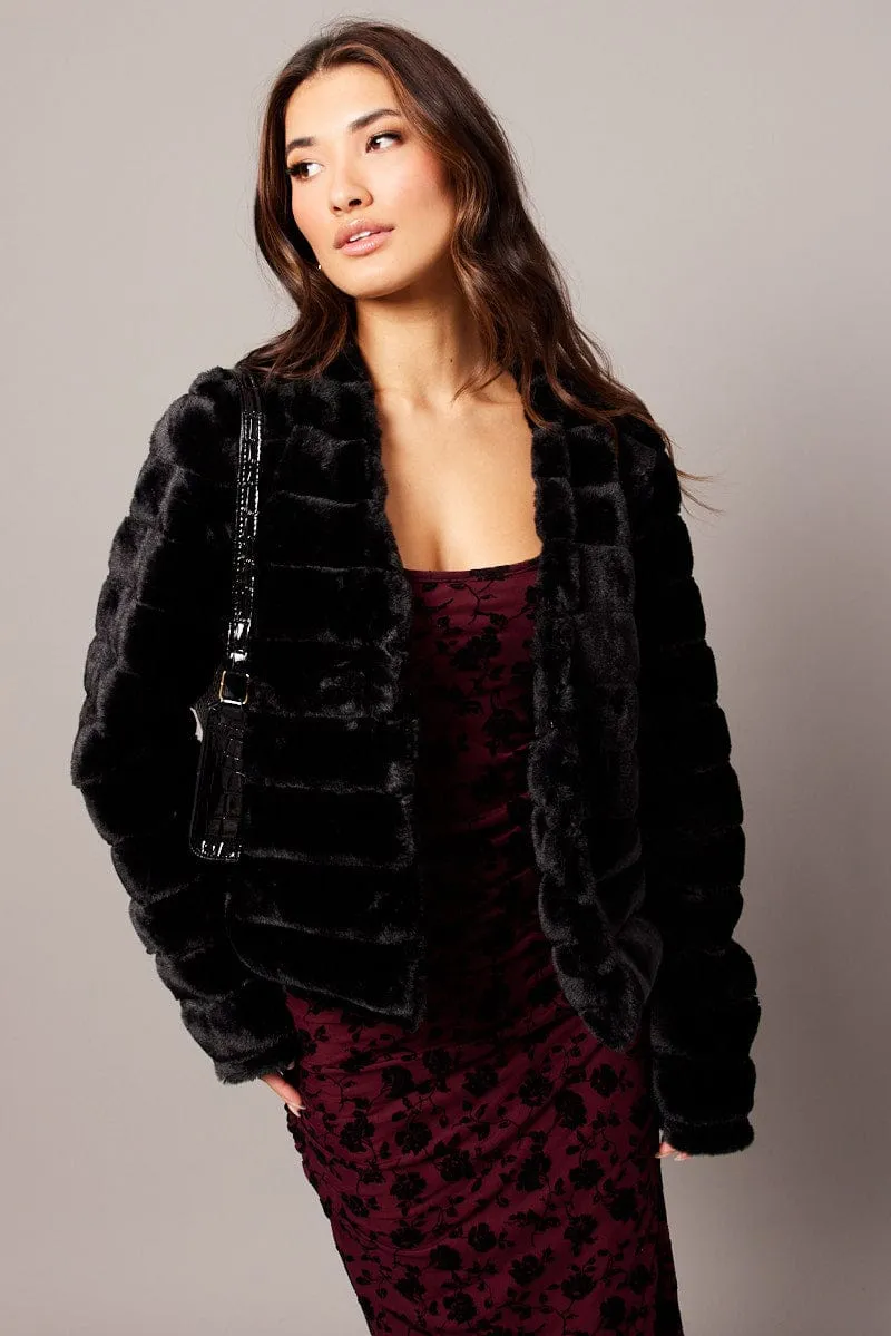 Black Faux Fur Crop Jacket sold by Ally Fashion product image thumbnail 3