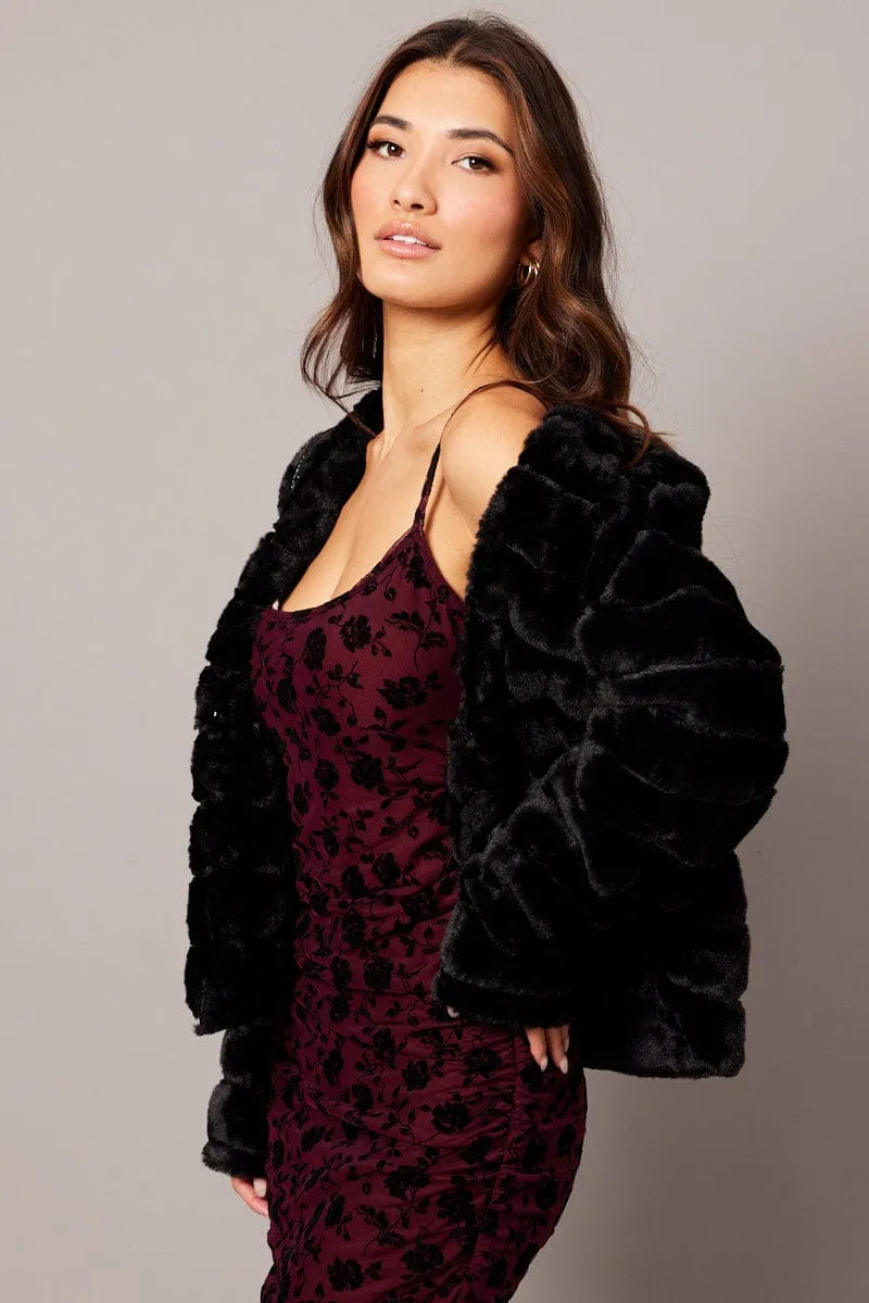 Black Faux Fur Crop Jacket sold by Ally Fashion product image thumbnail 4