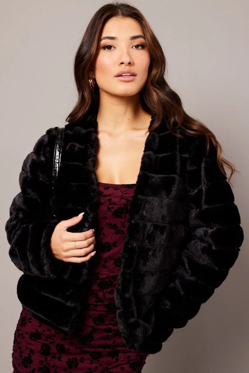 Black Faux Fur Crop Jacket sold by Ally Fashion