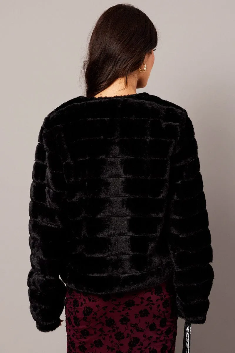 Black Faux Fur Crop Jacket sold by Ally Fashion product image thumbnail 5