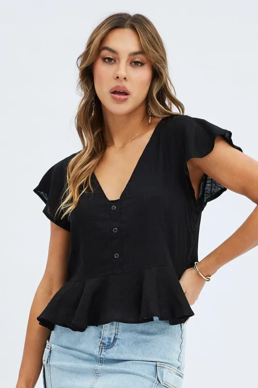 Black Peplum Button Down Top sold by Ally Fashion