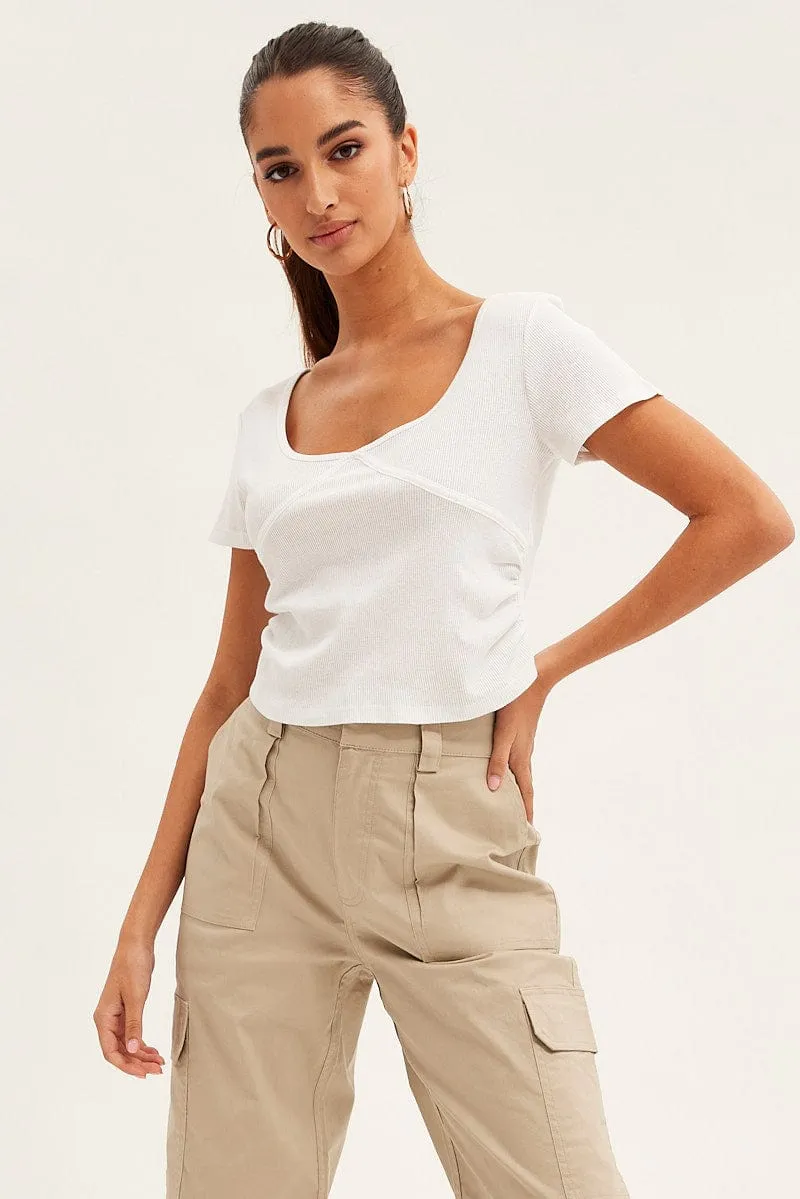 White T-Shirt Short Sleeve V Neck sold by Ally Fashion product image thumbnail 3