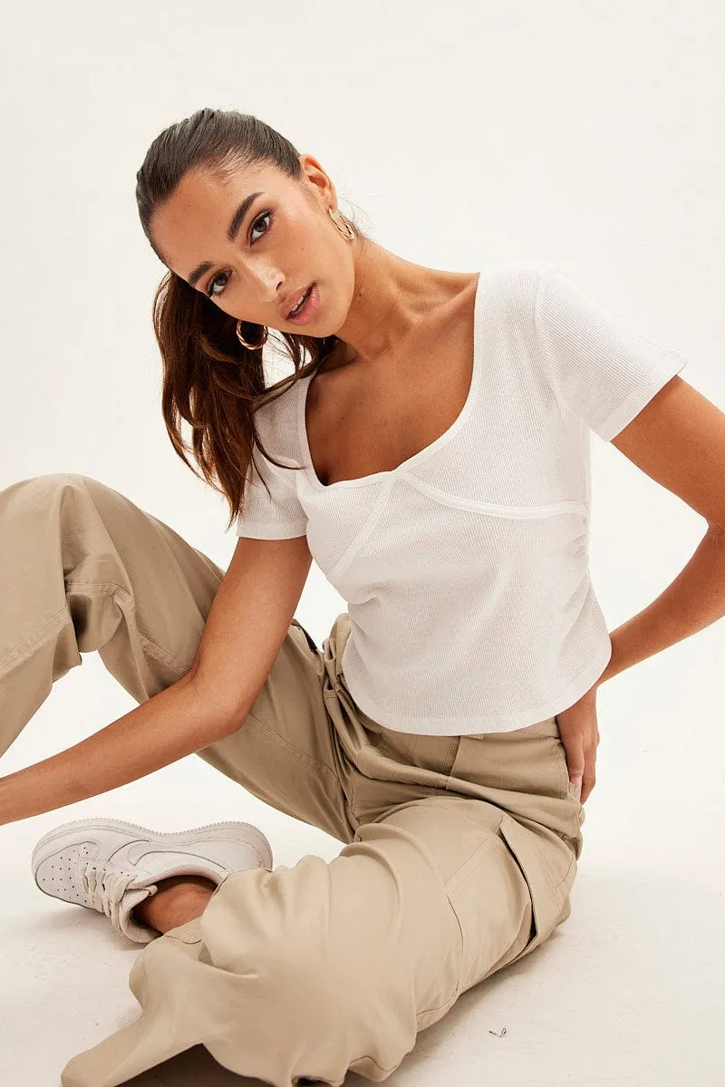 White T-Shirt Short Sleeve V Neck sold by Ally Fashion