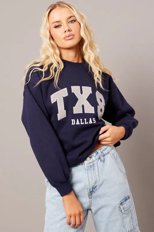 Blue Graphic Sweater Long Sleeve sold by Ally Fashion