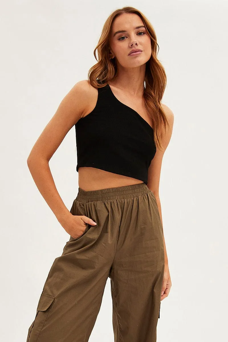Black Crop Top Sleeveless One Shoulder sold by Ally Fashion product image thumbnail 3