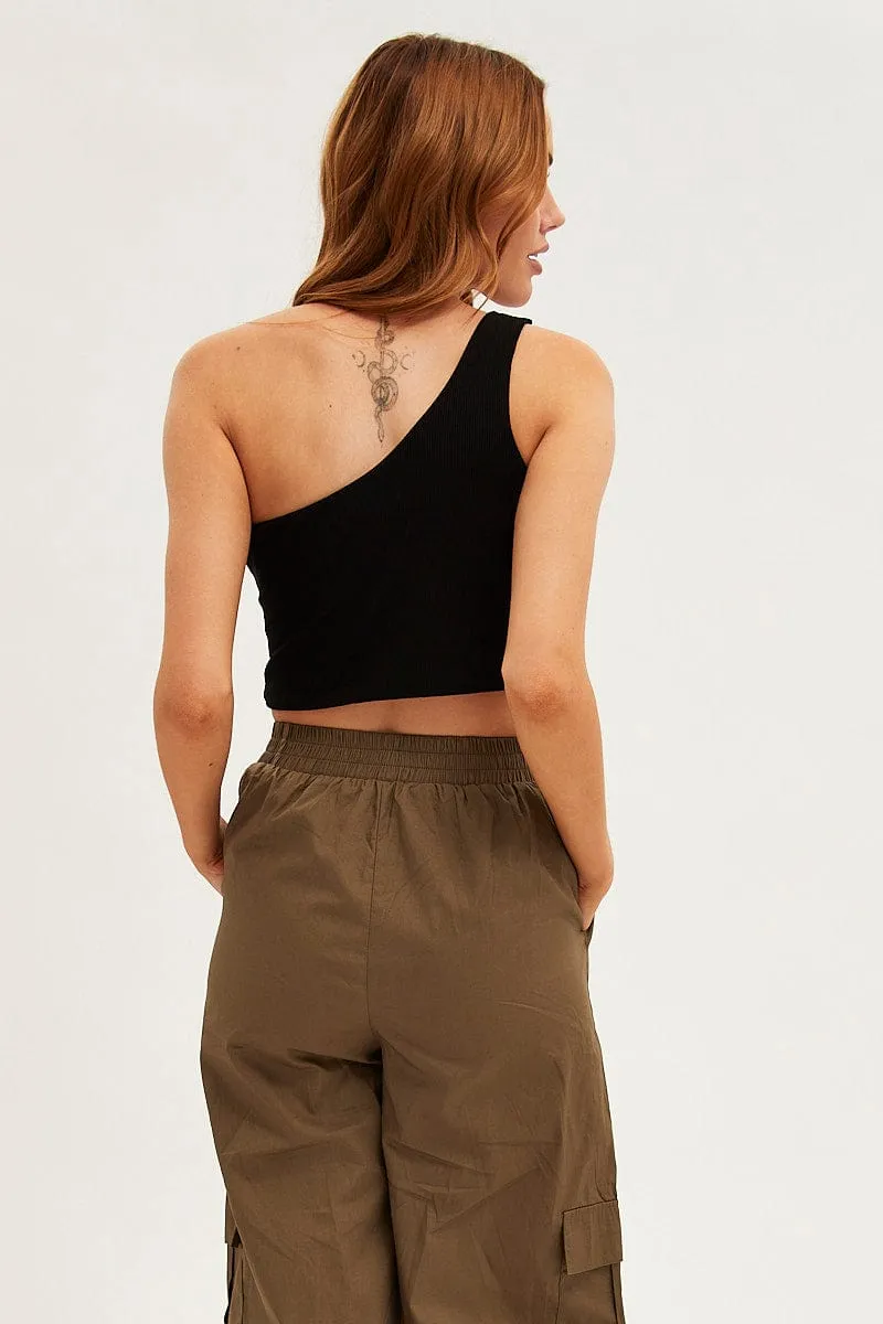 Black Crop Top Sleeveless One Shoulder sold by Ally Fashion product image thumbnail 5