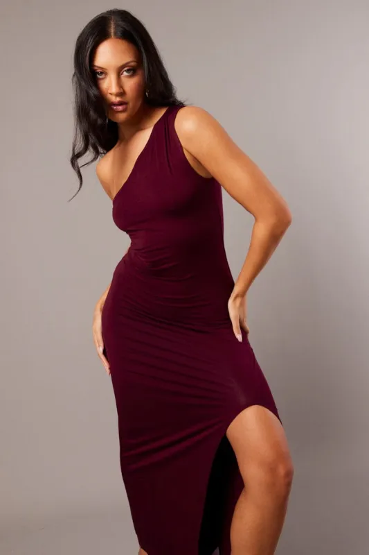 Red One Shoulder Maxi Dress Side Split sold by Ally Fashion