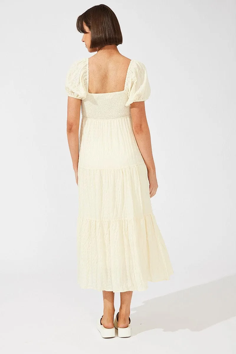 Beige Midi Dress Puff Sleeve Ruch Front sold by Ally Fashion product image thumbnail 5