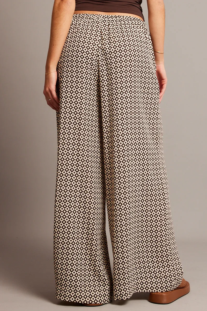 Brown Geo Wide Leg Pants High Rise sold by Ally Fashion product image thumbnail 5