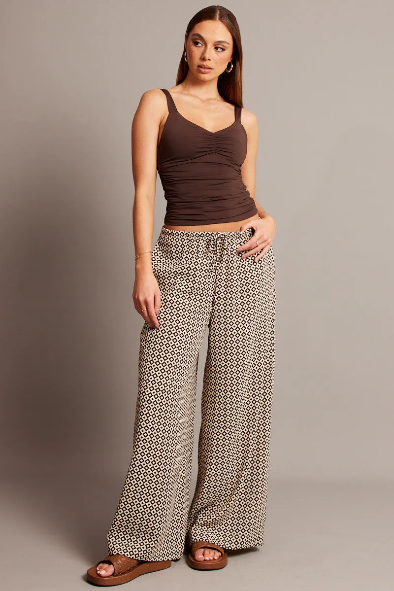 Brown Geo Wide Leg Pants High Rise sold by Ally Fashion product image thumbnail 2
