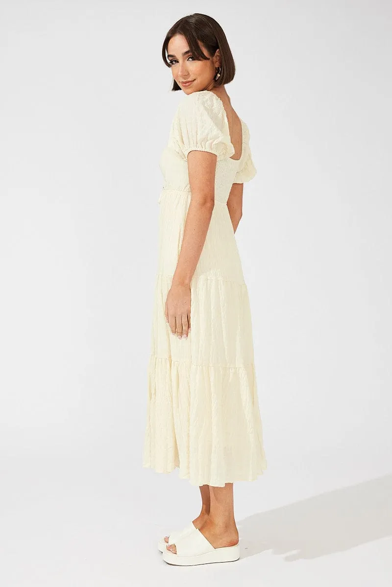 Beige Midi Dress Puff Sleeve Ruch Front sold by Ally Fashion product image thumbnail 4