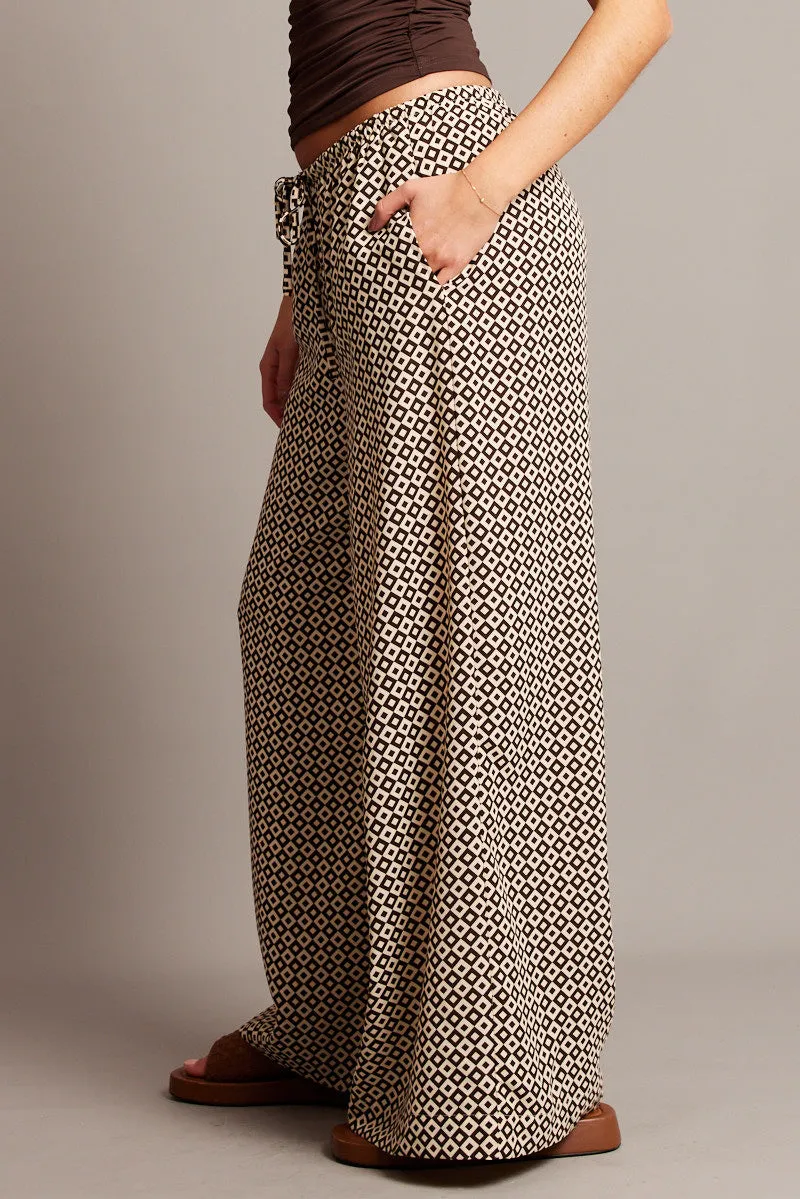 Brown Geo Wide Leg Pants High Rise sold by Ally Fashion product image thumbnail 4