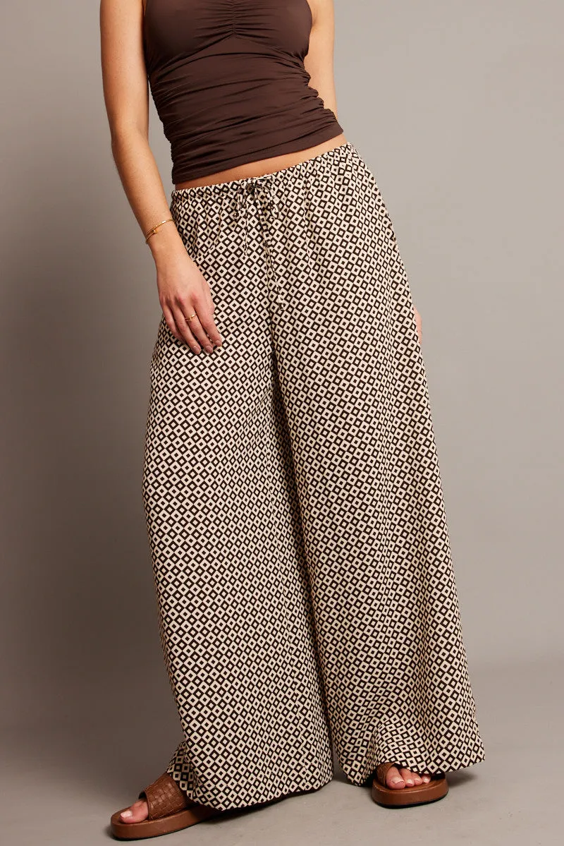 Brown Geo Wide Leg Pants High Rise sold by Ally Fashion