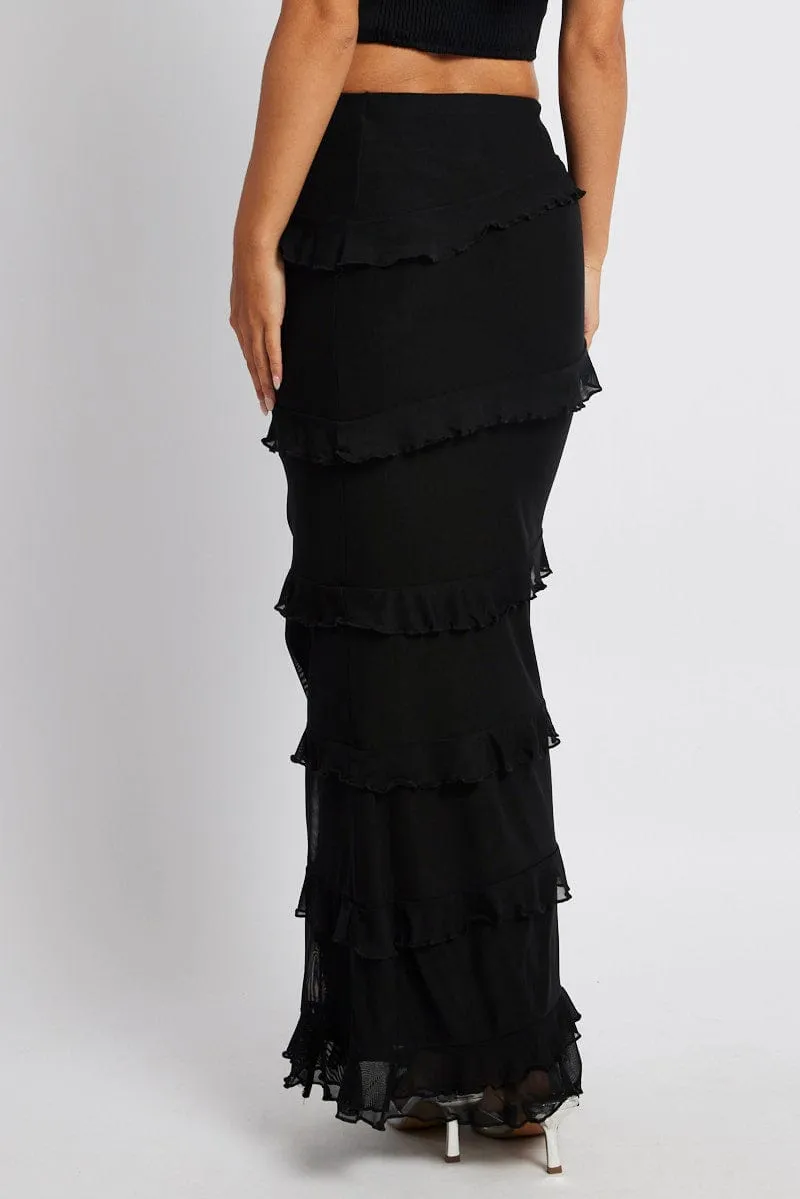 Black Maxi Skirt Mesh Frilled Mesh sold by Ally Fashion product image thumbnail 5