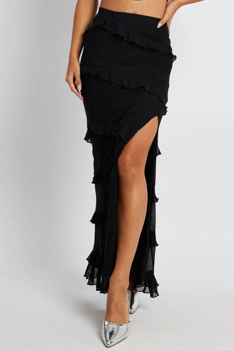 Black Maxi Skirt Mesh Frilled Mesh sold by Ally Fashion product image thumbnail 3