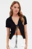 Black Tie Front Shirts Short Sleeve sold by Ally Fashion