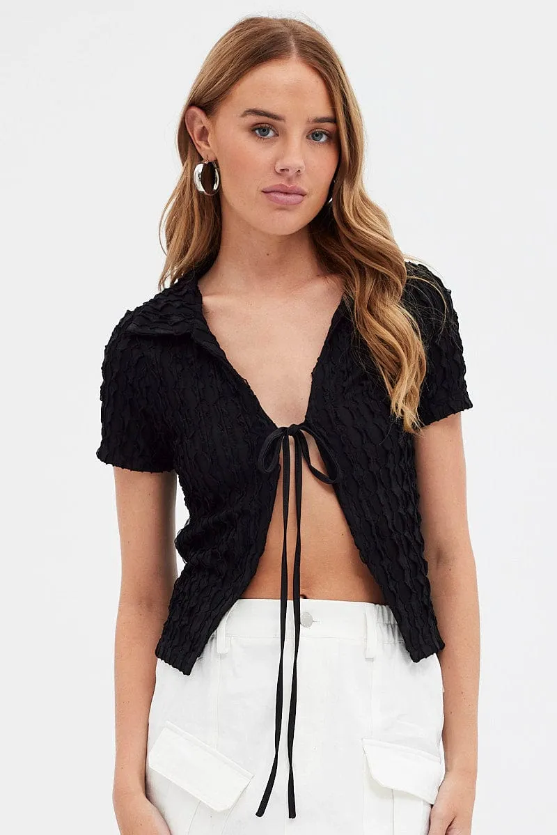 Black Tie Front Shirts Short Sleeve sold by Ally Fashion product image thumbnail 3