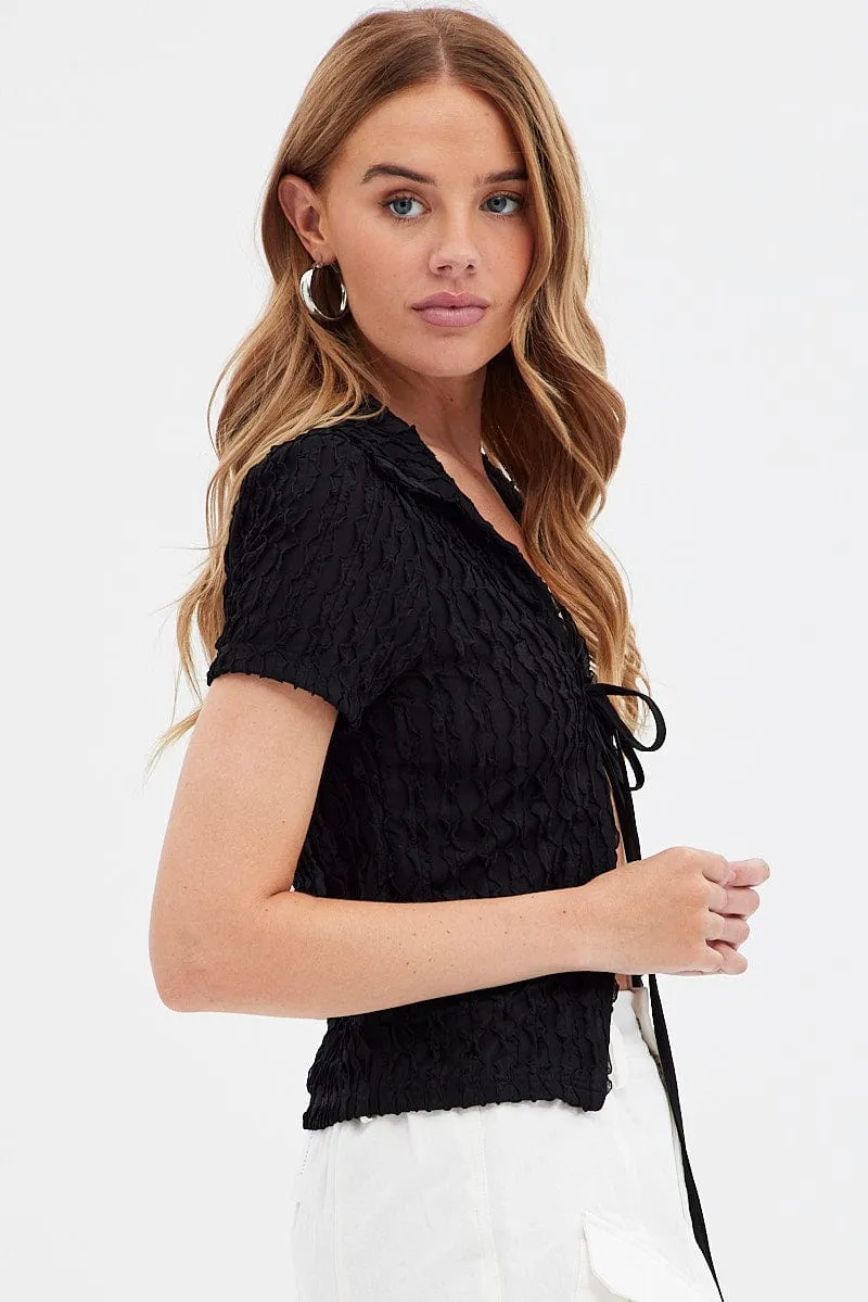 Black Tie Front Shirts Short Sleeve sold by Ally Fashion product image thumbnail 4