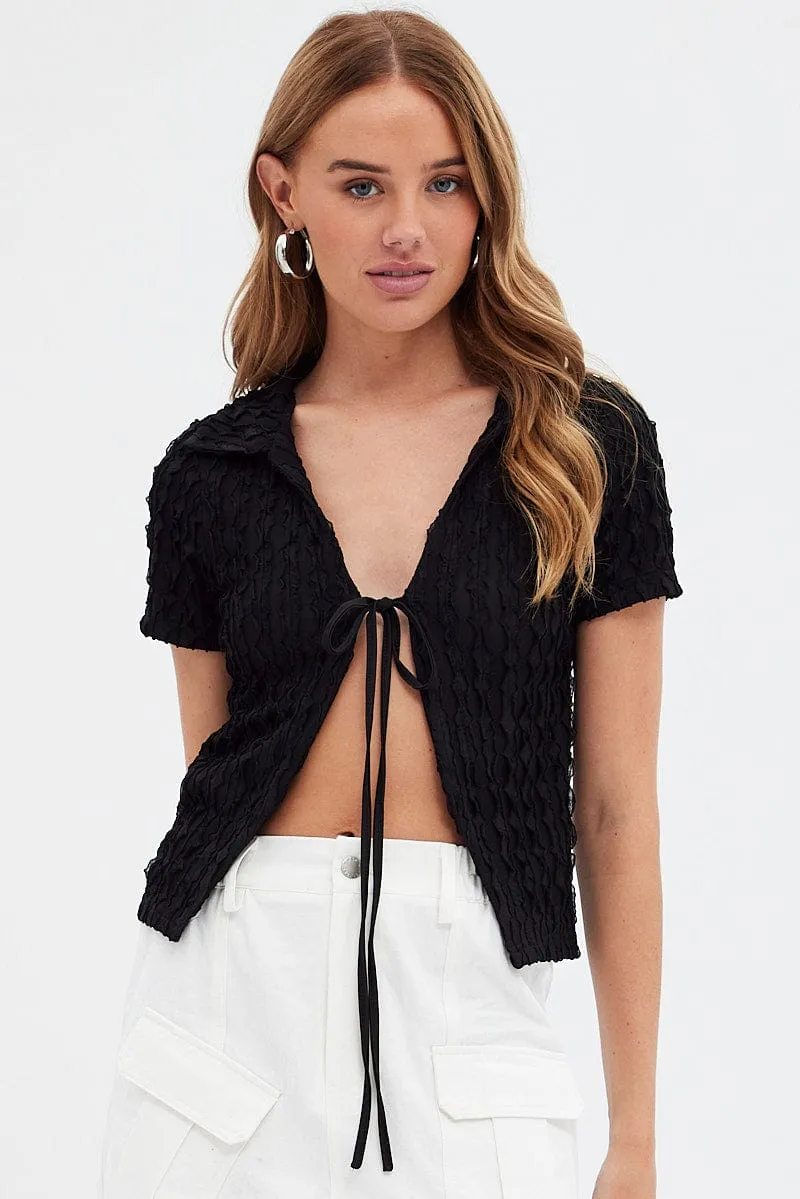 Black Tie Front Shirts Short Sleeve sold by Ally Fashion