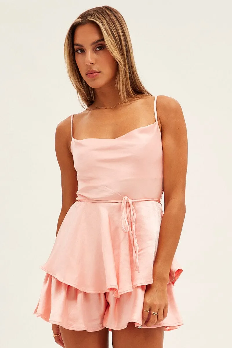 Pink Satin Playsuit Sleeveless Cowl Neck sold by Ally Fashion product image thumbnail 3