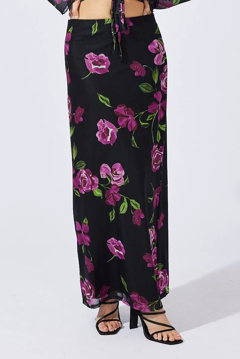 Black Floral Maxi Skirt High Rise Mesh sold by Ally Fashion product image thumbnail 2