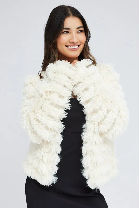 White Shag Faux Fur Jacket sold by Ally Fashion
