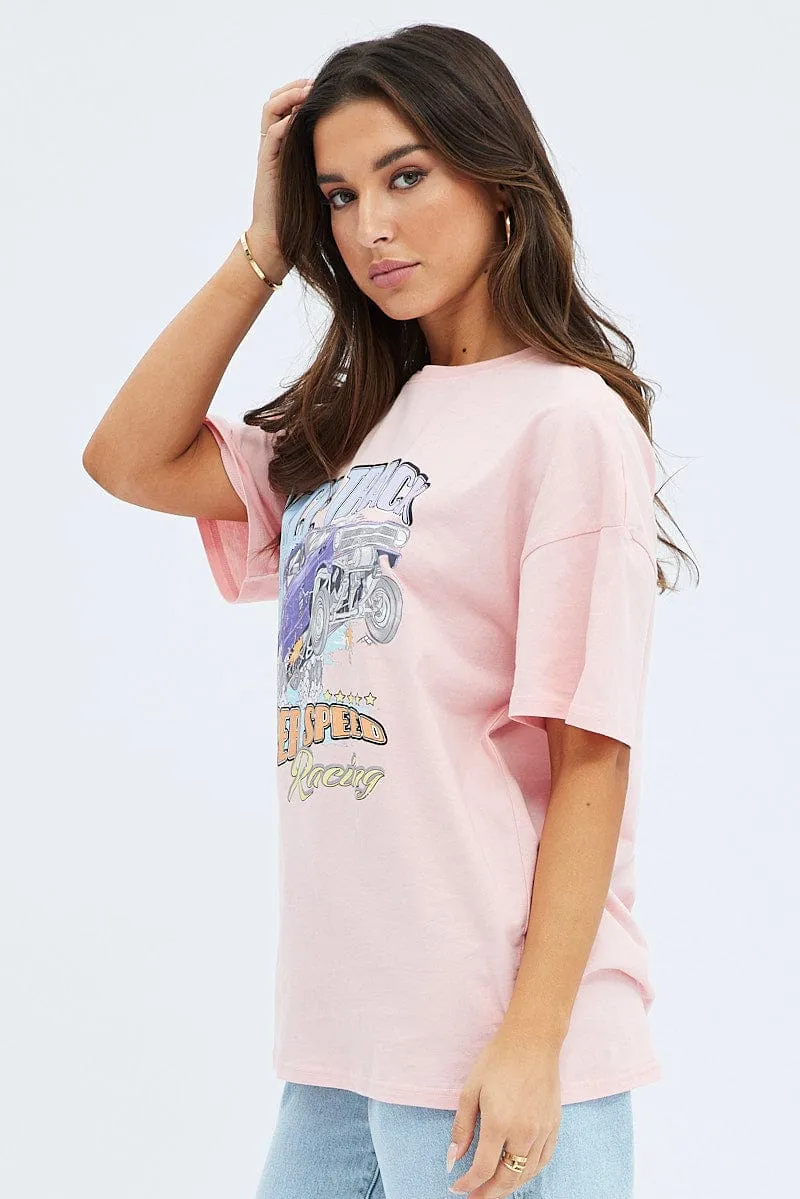Pink Graphic Tee Short Sleeve Round Neck Print Jersey sold by Ally Fashion product image thumbnail 4
