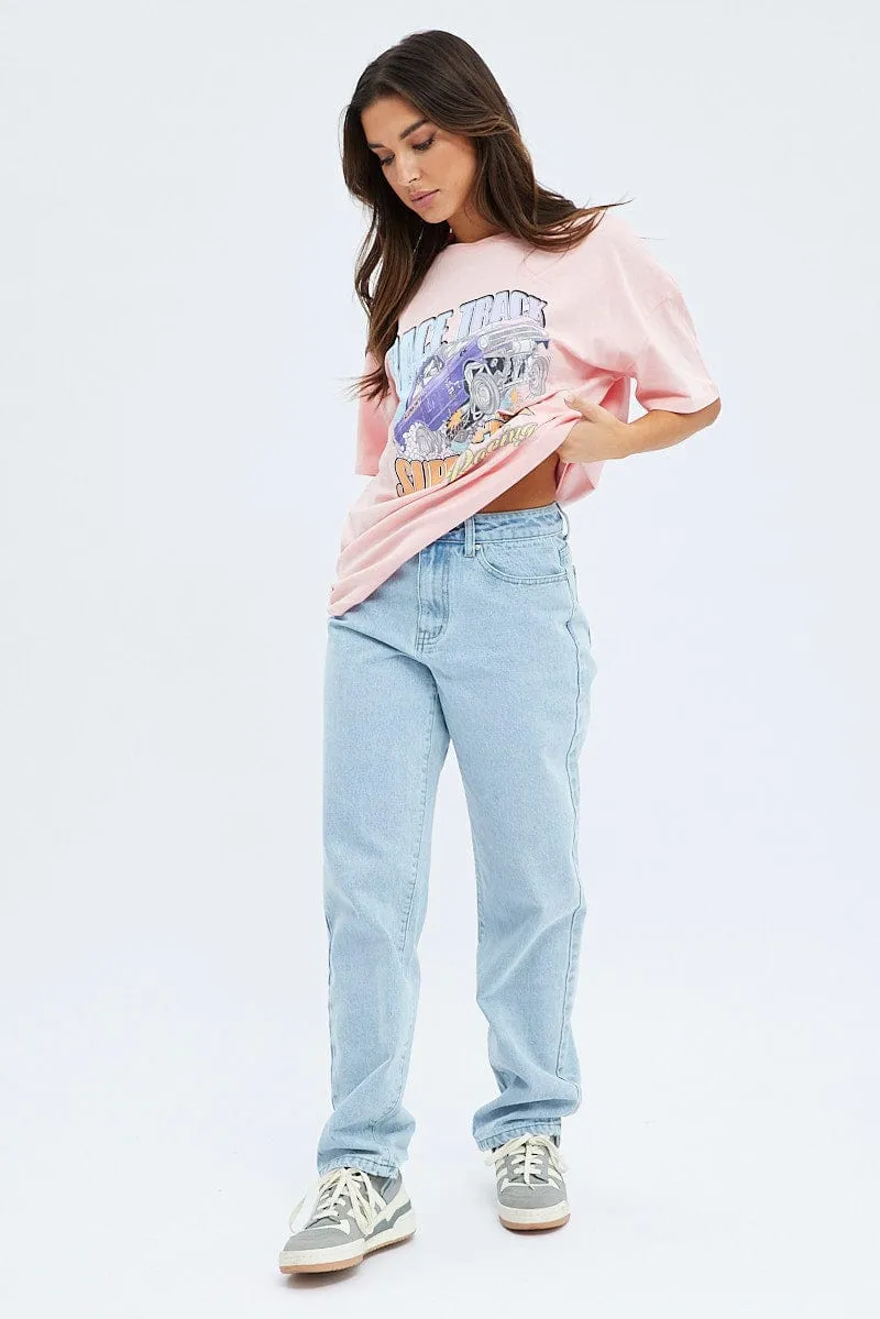 Pink Graphic Tee Short Sleeve Round Neck Print Jersey sold by Ally Fashion product image thumbnail 2