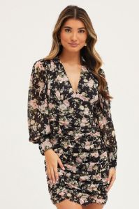 Print Dress Long Sleeve Mini Ruched sold by Ally Fashion