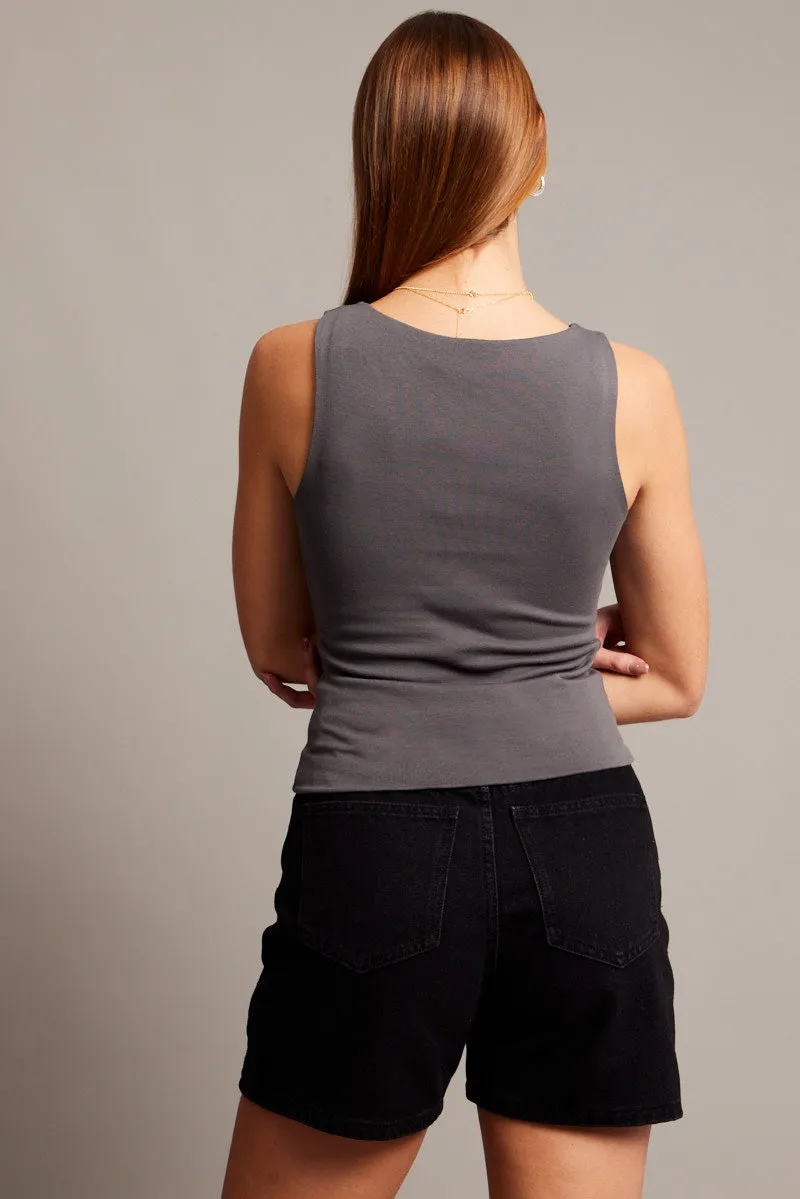 Grey Tank Top Sleeveless Boat Neck sold by Ally Fashion product image thumbnail 5