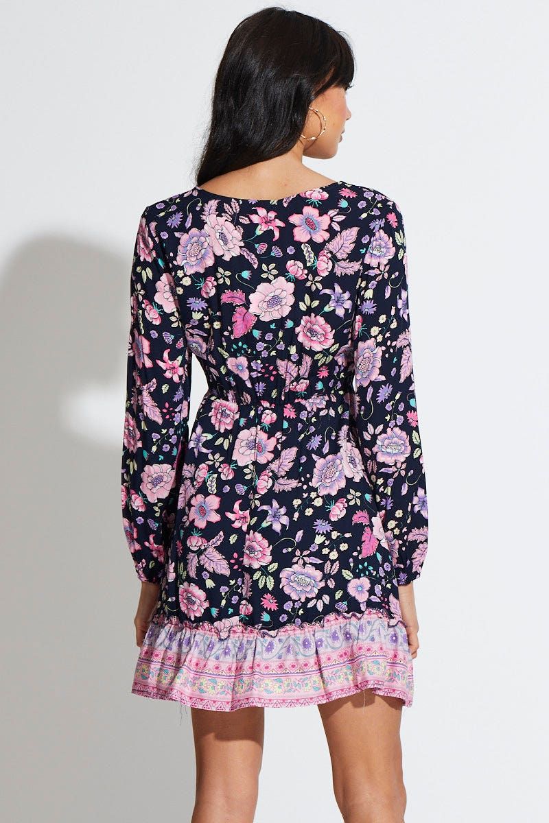 Boho Print Mini Dress Long Sleeve V Neck sold by Ally Fashion product image thumbnail 4
