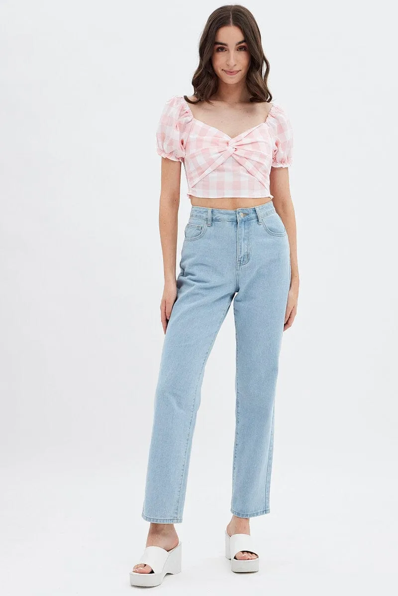 Pink Check Gingham Twist Front Crop Top sold by Ally Fashion product image thumbnail 2