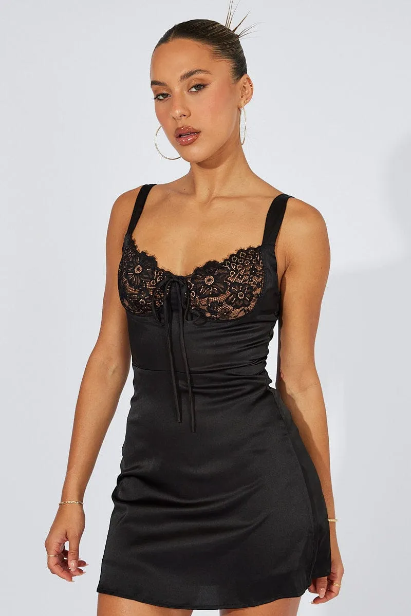 Black Mini Dress Sleeveless Satin sold by Ally Fashion