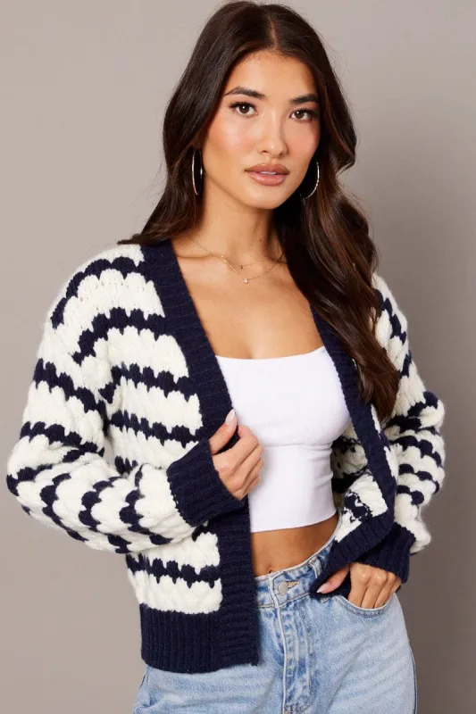 White Stripe Knit Cardigan Long Sleeve Textured sold by Ally Fashion