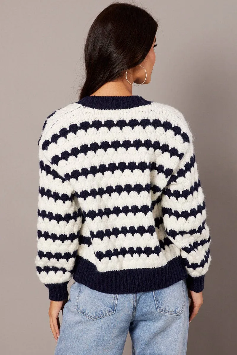 White Stripe Knit Cardigan Long Sleeve Textured sold by Ally Fashion product image thumbnail 5