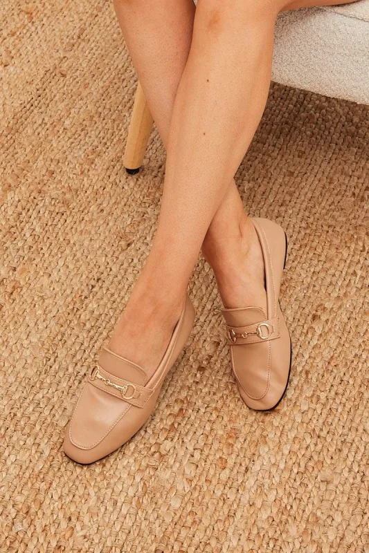 Beige Flat Loafers With Buckle sold by Ally Fashion