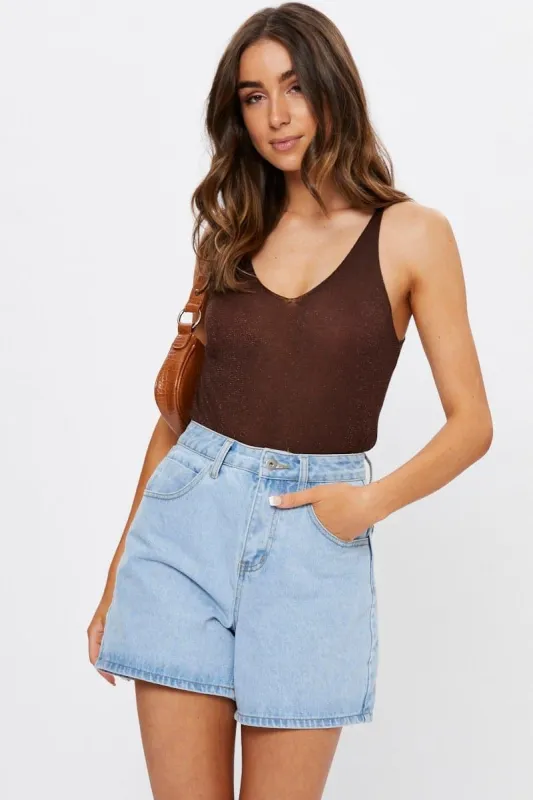 Metallic Knit Top Sleeveless V-Neck sold by Ally Fashion