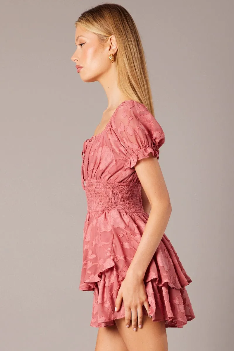 Pink Ruffle Playsuit Short Sleeve Ruched Bust sold by Ally Fashion product image thumbnail 4