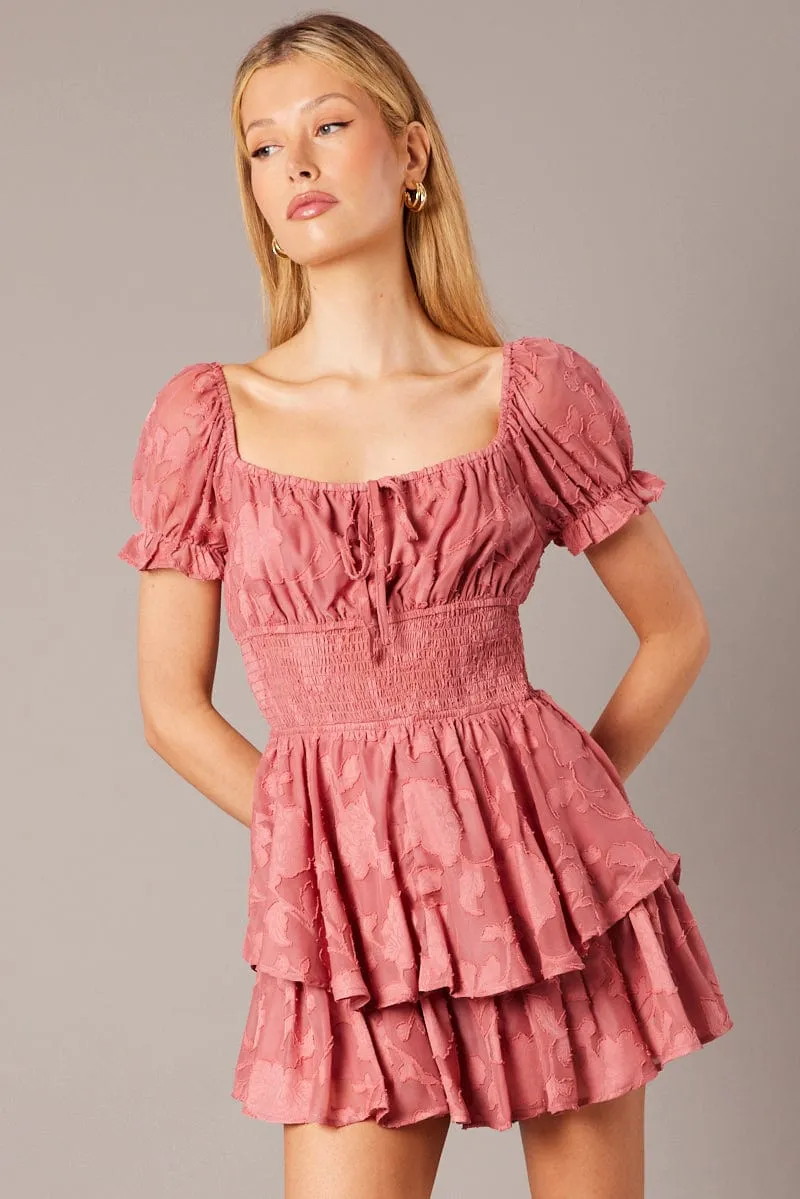 Pink Ruffle Playsuit Short Sleeve Ruched Bust sold by Ally Fashion