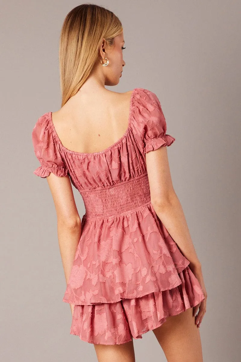 Pink Ruffle Playsuit Short Sleeve Ruched Bust sold by Ally Fashion product image thumbnail 5