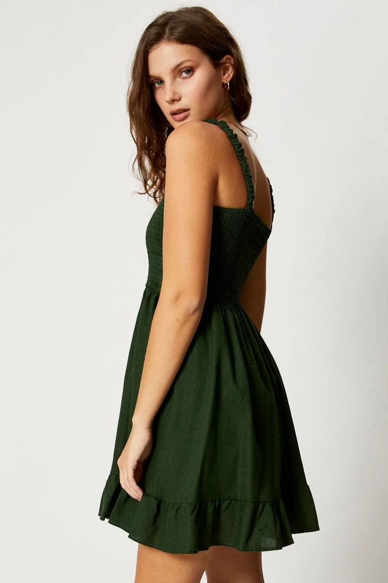 Green Shirred Skater Dress sold by Ally Fashion product image thumbnail 2