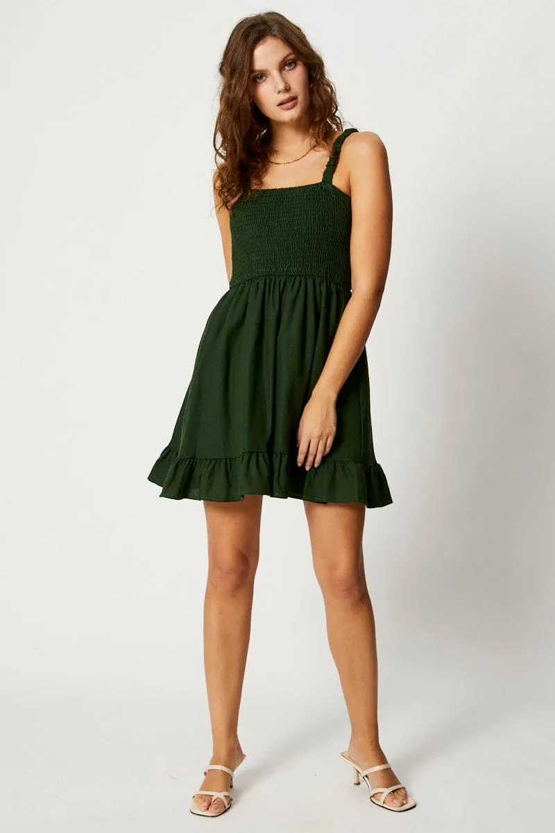 Green Shirred Skater Dress sold by Ally Fashion