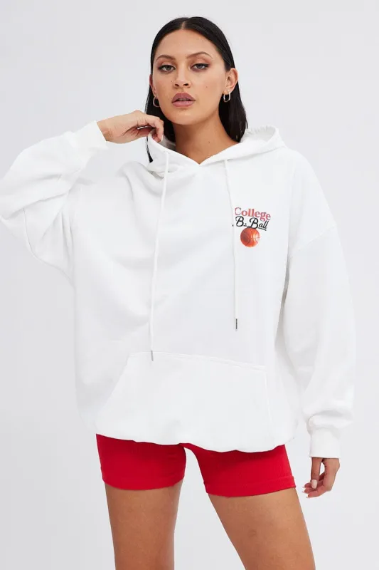 White Hoodie Sweater Long Sleeve Longline Basketball sold by Ally Fashion